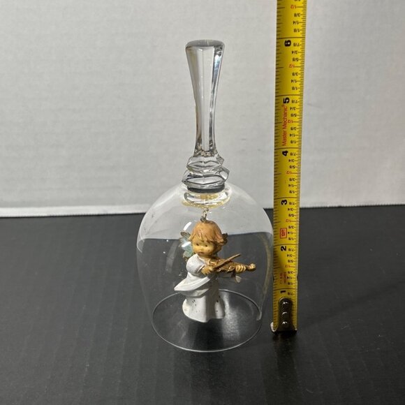 Vintage Crystal Glass Bell with Cherub Angel Playing Violin Home Decor 6'' Tall - Picture 5 of 6